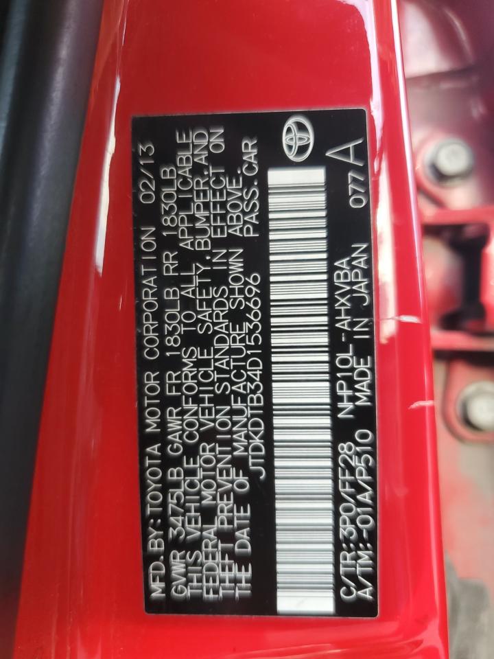2013 Toyota Prius C VIN: JTDKDTB34D1536696 Lot: 91628705