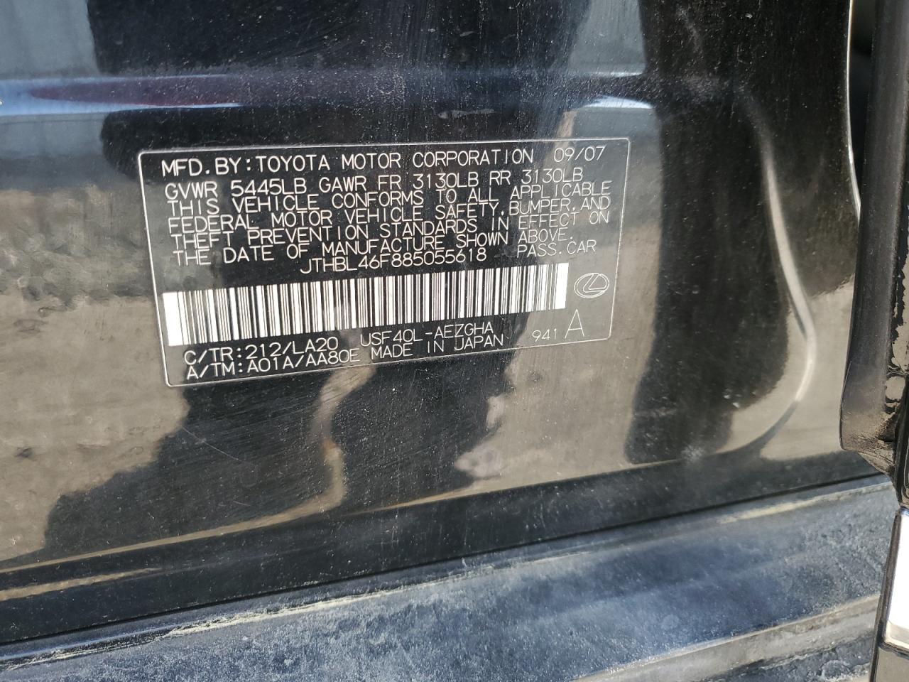 2008 Lexus Ls 460 VIN: JTHBL46F885055618 Lot: 90616365