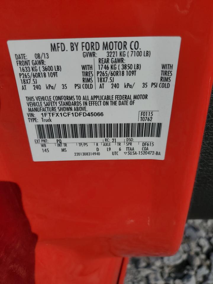 2013 Ford F150 Super Cab VIN: 1FTFX1CF1DFD45066 Lot: 93454005