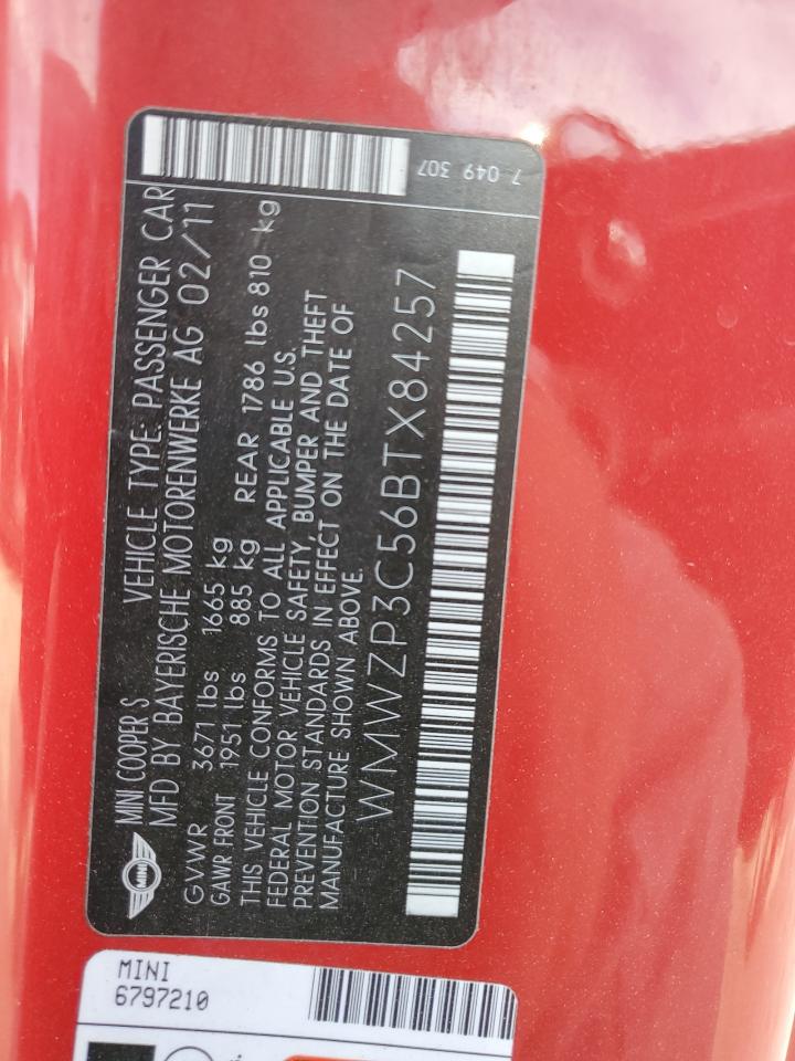 2011 Mini Cooper S VIN: WMWZP3C56BTX84257 Lot: 91107655