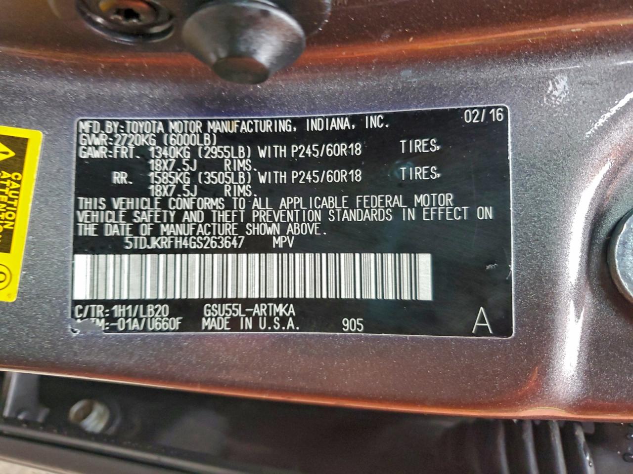 2016 Toyota Highlander Xle VIN: 5TDJKRFH4GS263647 Lot: 93839585