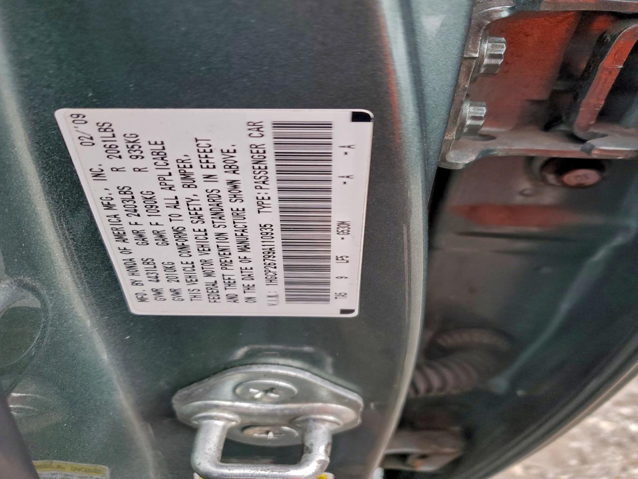 2009 Honda Accord Ex VIN: 1HGCP26799A110935 Lot: 93476085