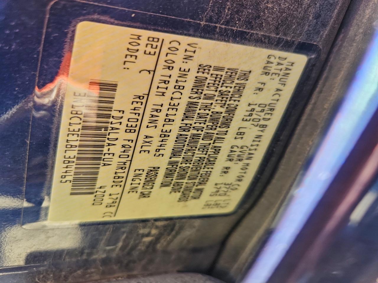 2008 Nissan Versa S VIN: 3N1BC13E18L384465 Lot: 94375105