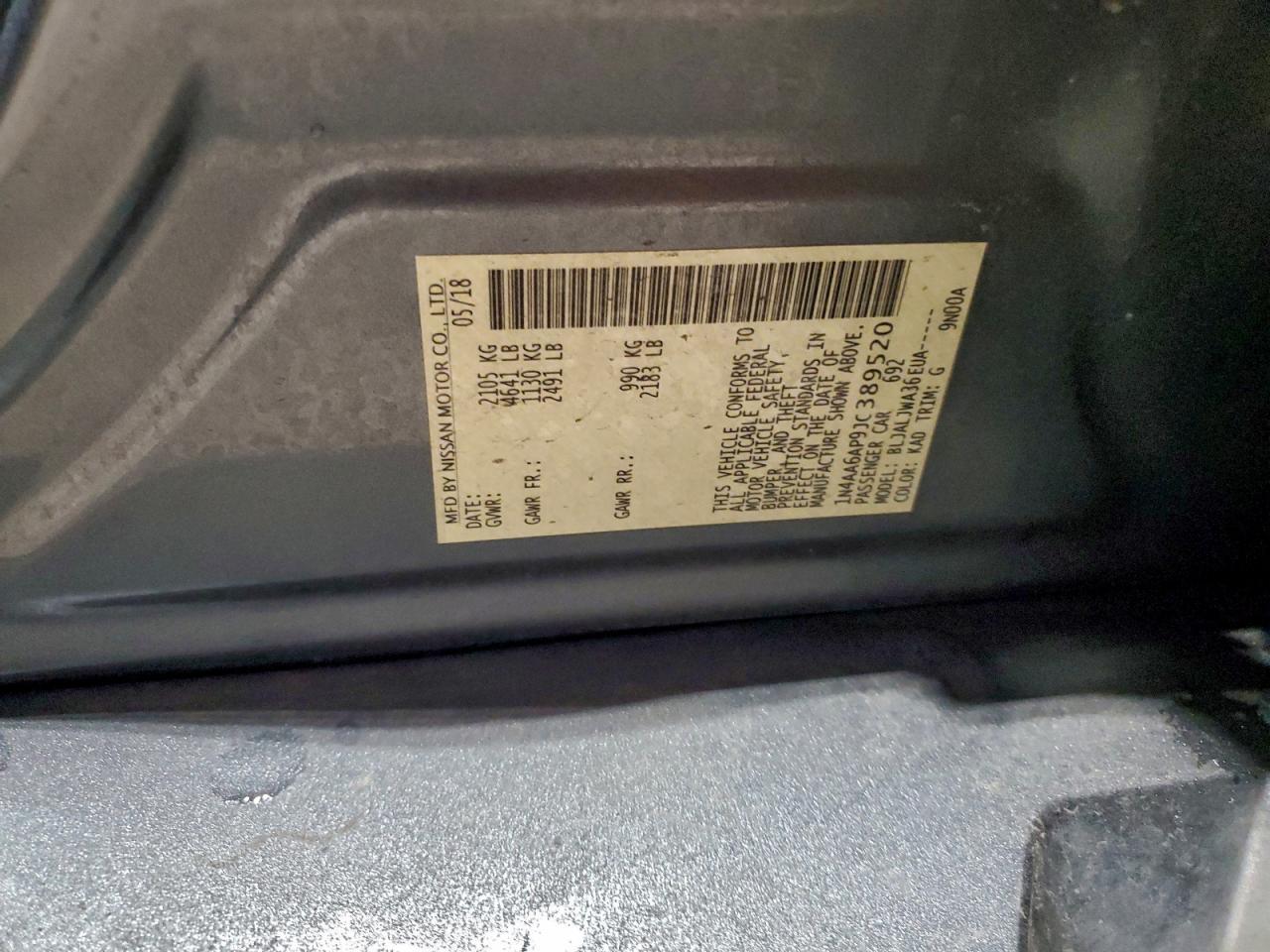 2018 Nissan Maxima 3.5S VIN: 1N4AA6AP9JC389520 Lot: 94254485