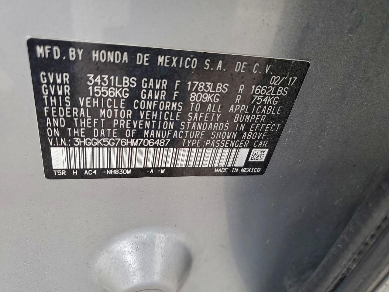 2017 Honda Fit Ex VIN: 3HGGK5G76HM706487 Lot: 93924435