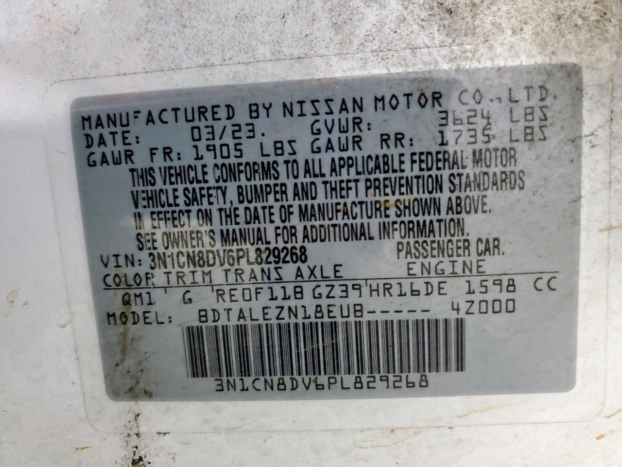 2023 Nissan Versa S VIN: 3N1CN8DV6PL829268 Lot: 91469045