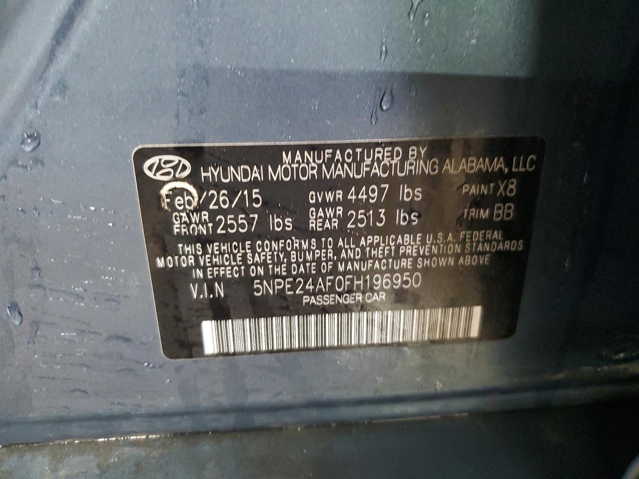 2015 Hyundai Sonata Se VIN: 5NPE24AF0FH196950 Lot: 92881155