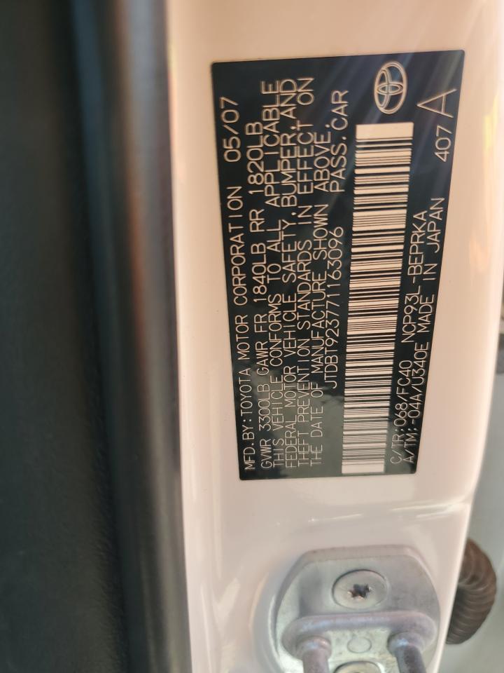 2007 Toyota Yaris VIN: JTDBT923771163096 Lot: 91267185