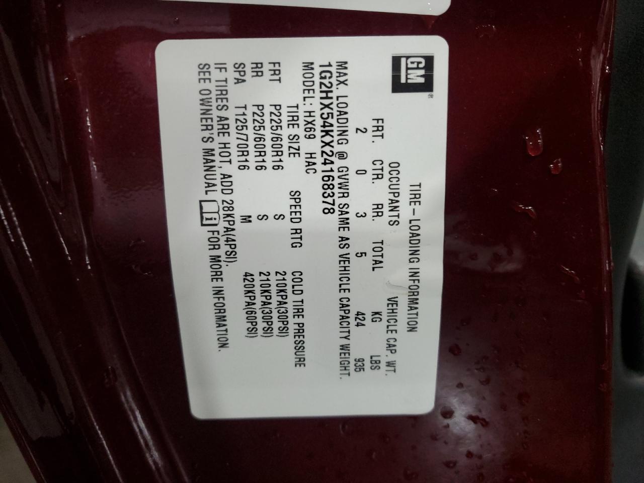 2002 Pontiac Bonneville Se VIN: 1G2HX54KX24168378 Lot: 93019965