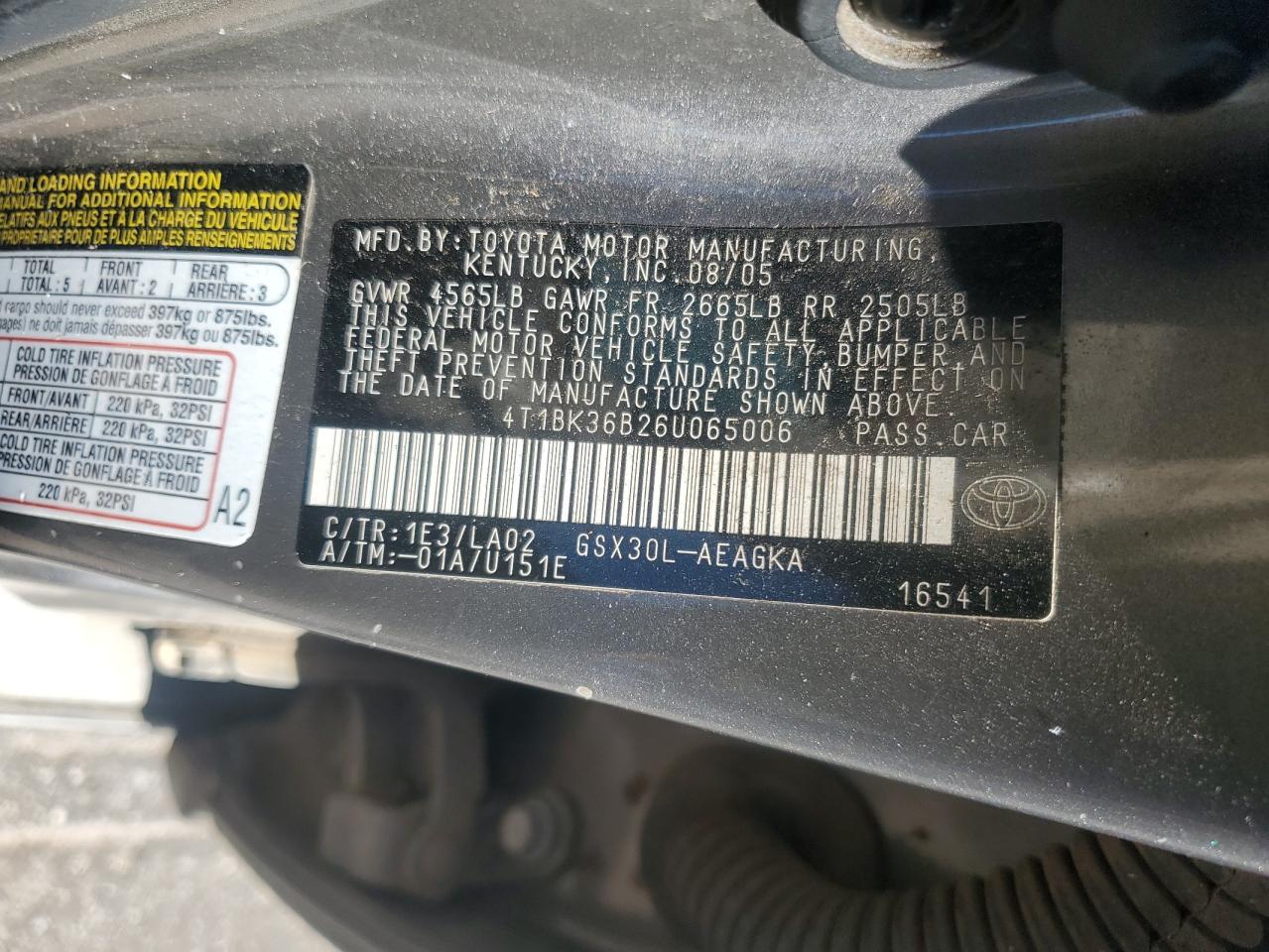 2006 Toyota Avalon Xl VIN: 4T1BK36B26U065006 Lot: 91113965