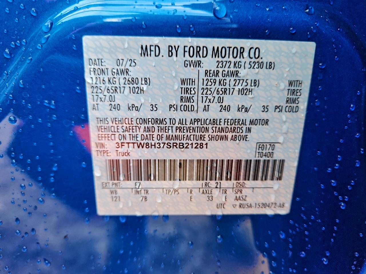 2025 Ford Maverick Xlt VIN: 3FTTW8H37SRB21281 Lot: 94293625