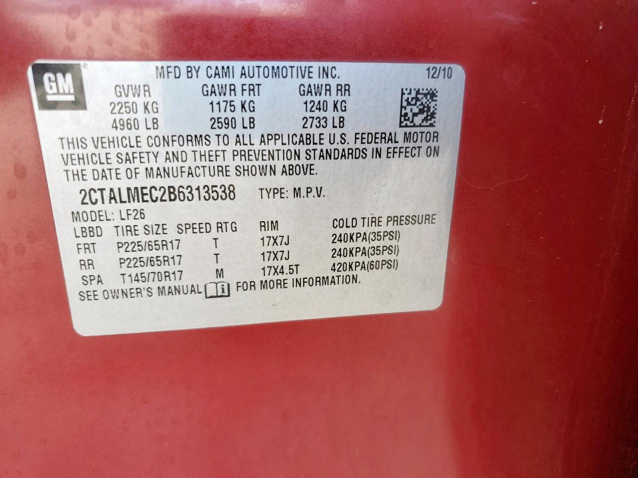 2011 GMC Terrain Sle VIN: 2CTALMEC2B6313538 Lot: 92956855