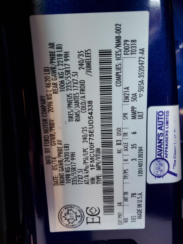 2014 Ford Escape S VIN: 1FMCU0F75EUD54338 Lot: 91508945