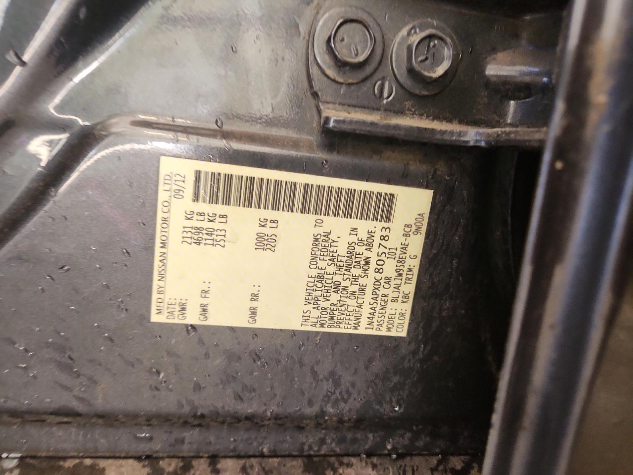 2013 Nissan Maxima S VIN: 1N4AA5APXDC805783 Lot: 91066705