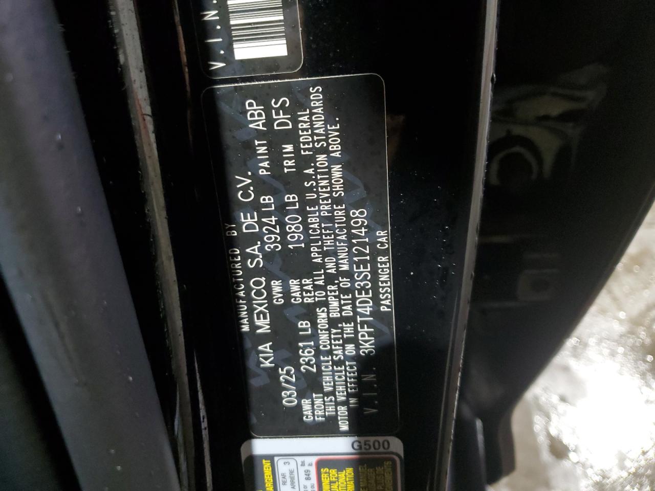 2025 Kia K4 Lx VIN: 3KPFT4DE3SE121498 Lot: 92823605