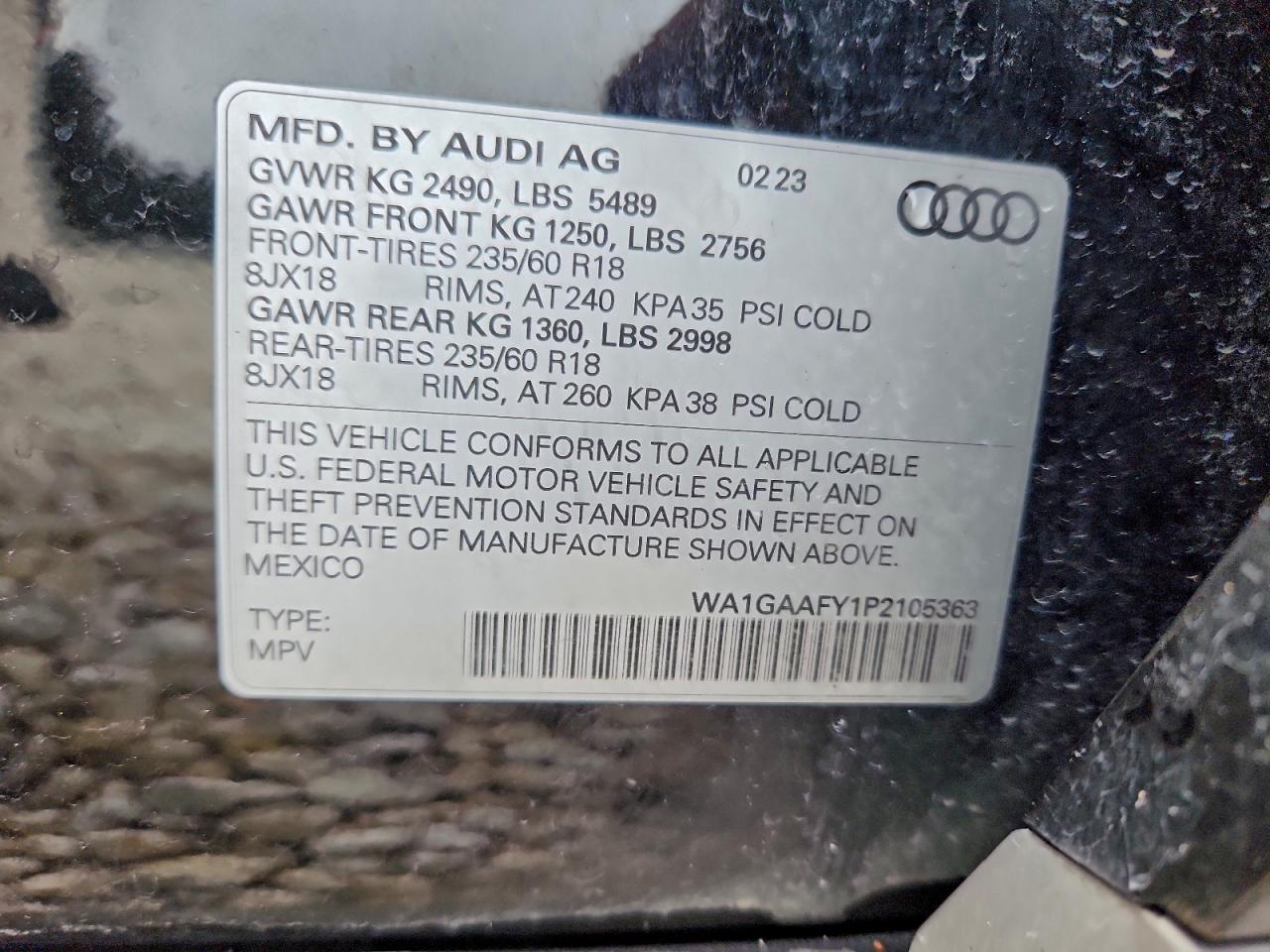 2023 Audi Q5 Premium 45 VIN: WA1GAAFY1P2105363 Lot: 93600305