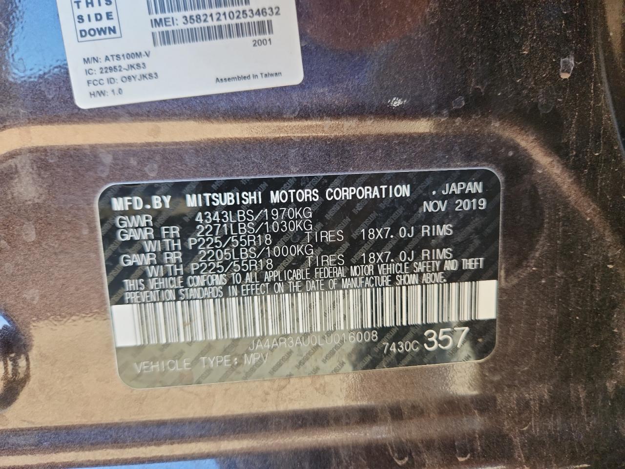 2020 Mitsubishi Outlander Sport Es VIN: JA4AR3AU0LU016008 Lot: 91453745