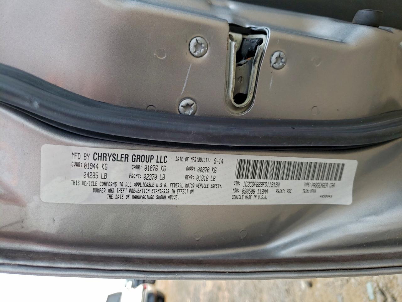 2015 Dodge Dart Sxt VIN: 1C3CDFBB9FD119190 Lot: 94343335