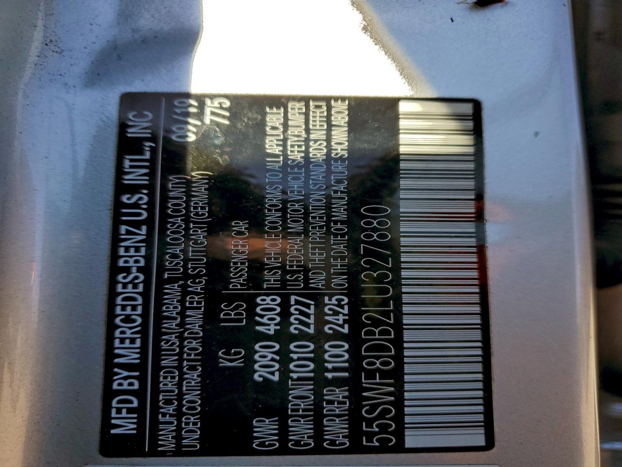 2020 Mercedes-Benz C 300 VIN: 55SWF8DB2LU327880 Lot: 94461135