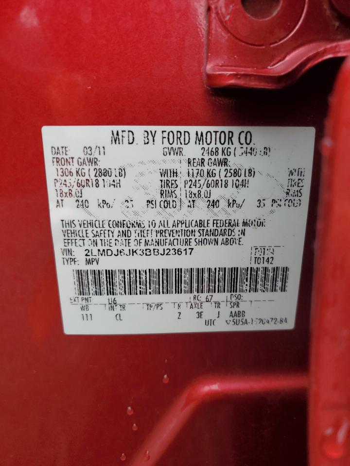 2011 Lincoln Mkx VIN: 2LMDJ6JK3BBJ23617 Lot: 93604785