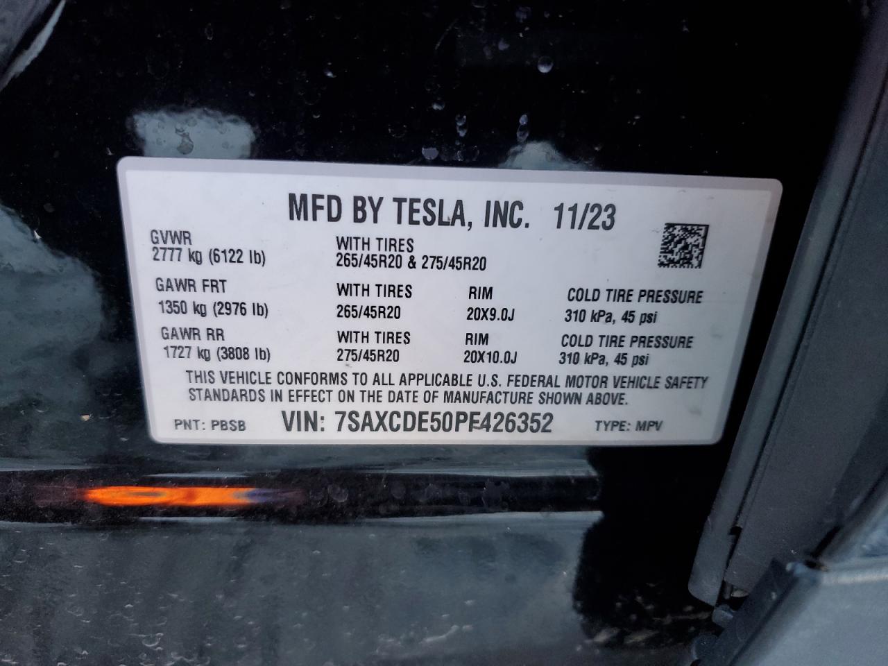 2023 Tesla Model X VIN: 7SAXCDE50PF426352 Lot: 92157945