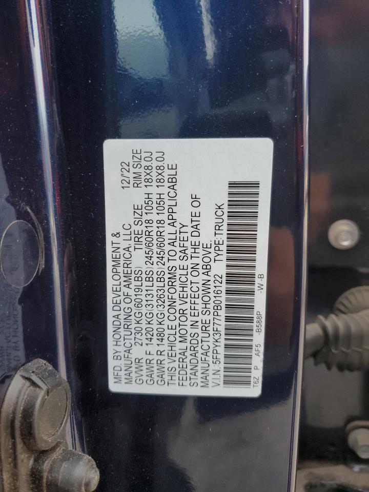 2023 Honda Ridgeline Rtl-E VIN: 5FPYK3F77PB016122 Lot: 93548725