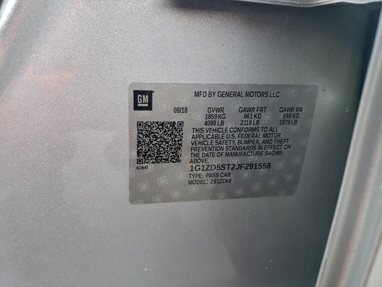 2018 Chevrolet Malibu Lt VIN: 1G1ZD5ST2JF291558 Lot: 94168255