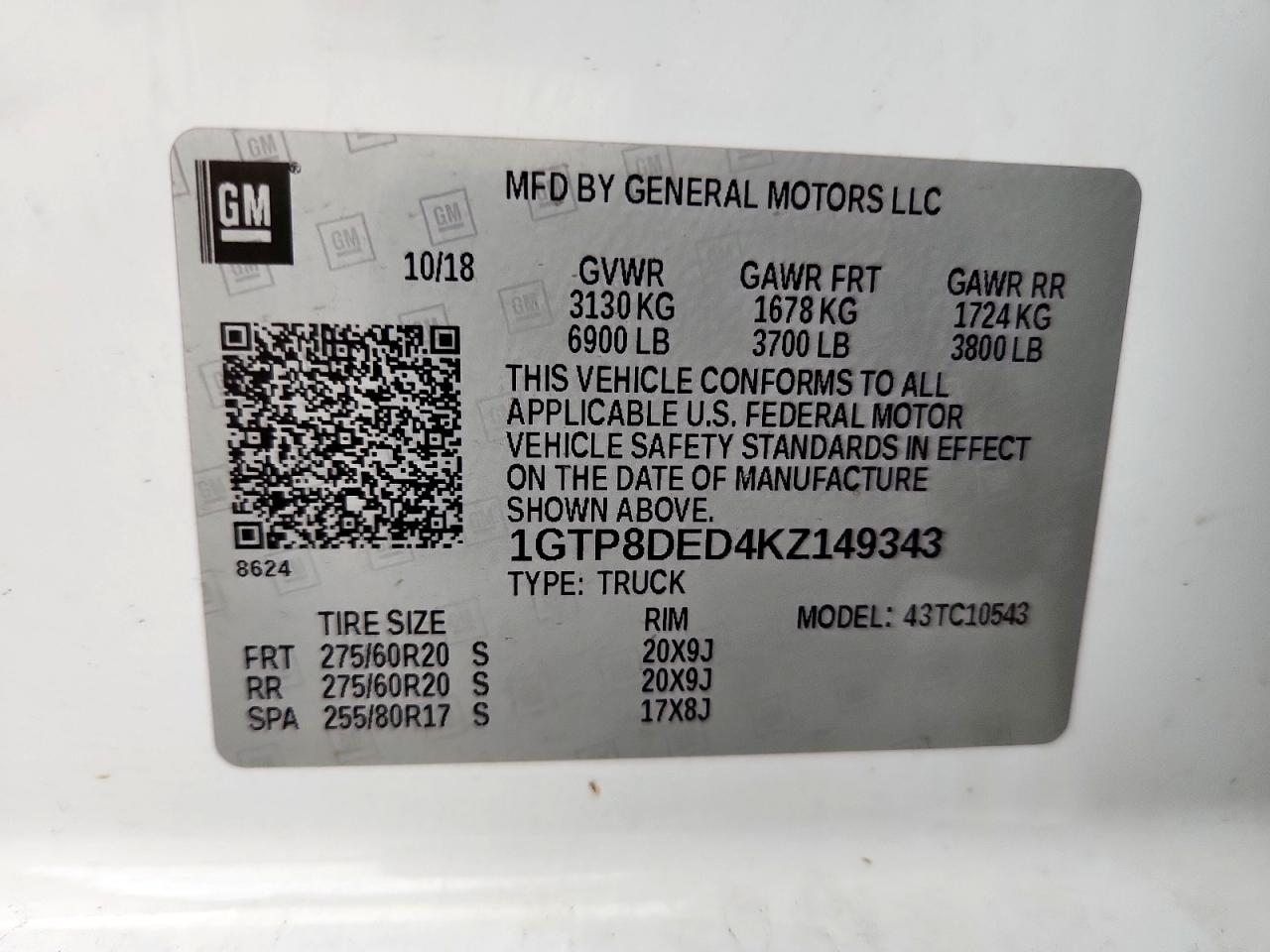 2019 GMC Sierra C1500 Slt VIN: 1GTP8DED4KZ149343 Lot: 93524595