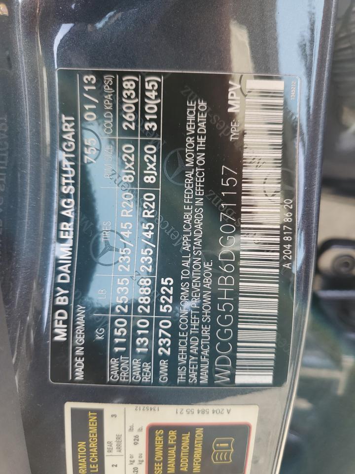 2013 Mercedes-Benz Glk 350 VIN: WDCGG5HB6DG071157 Lot: 92347515