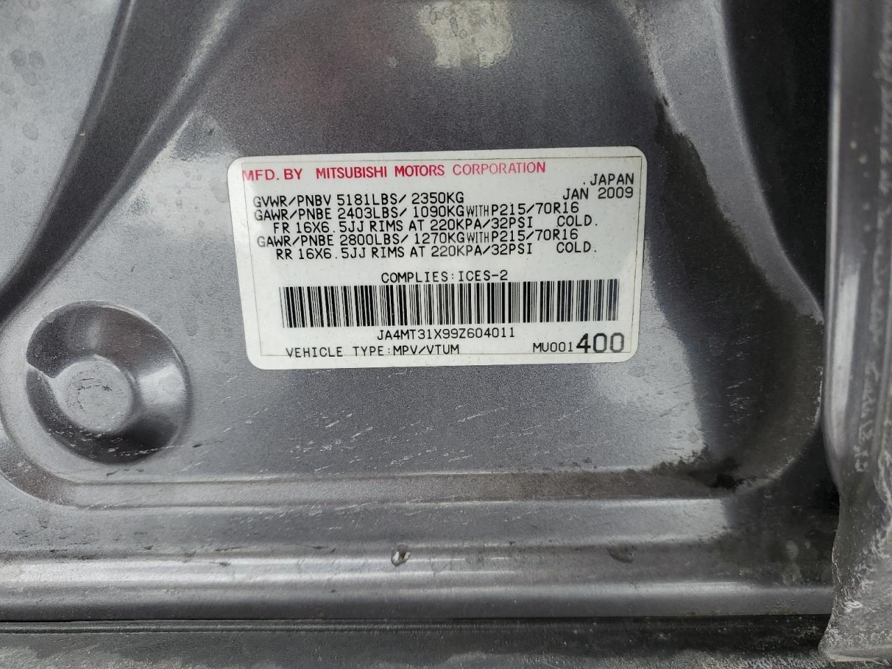 2009 Mitsubishi Outlander Se VIN: JA4MT31X99Z604011 Lot: 91157195