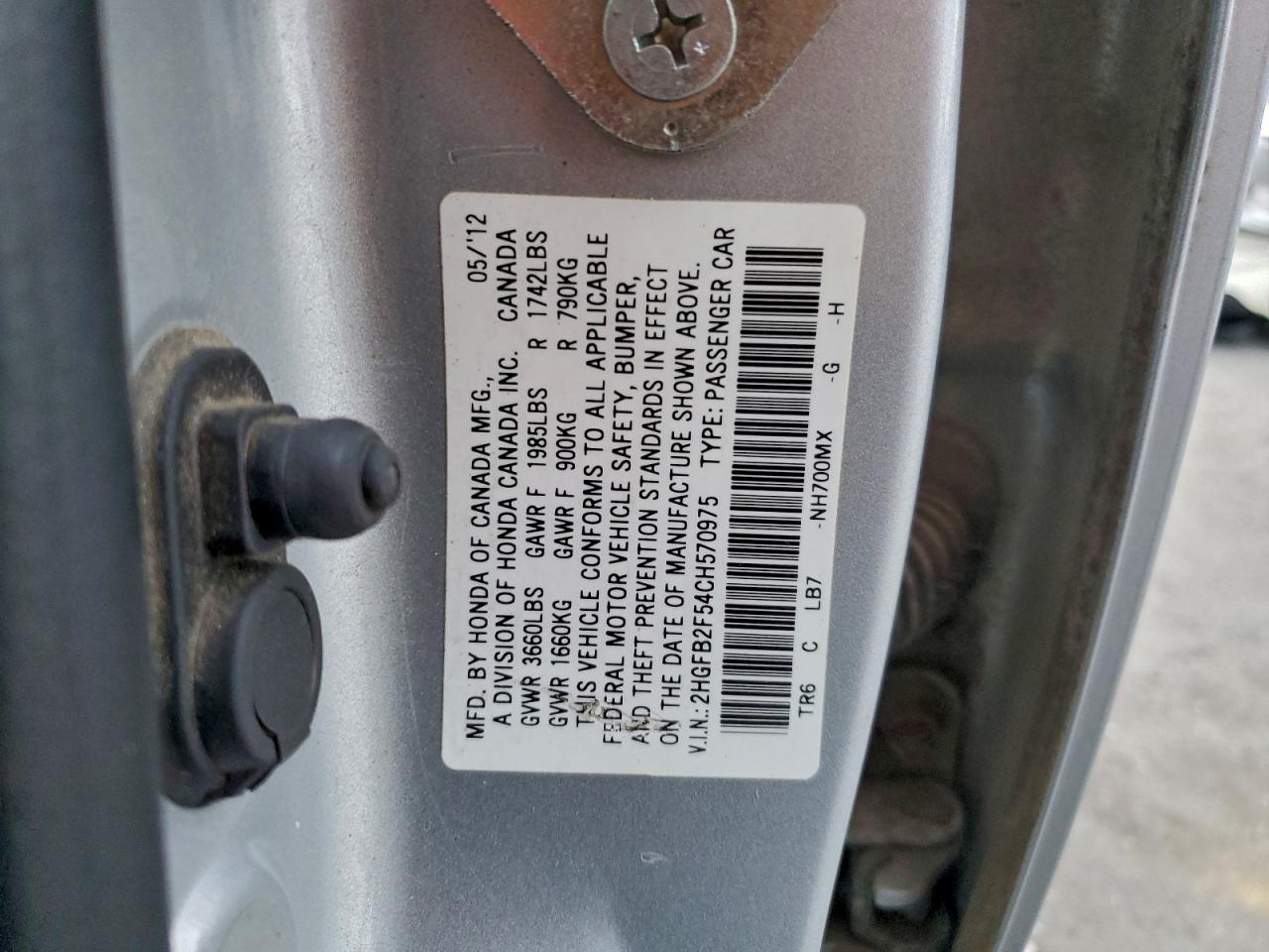 2012 Honda Civic Lx VIN: 2HGFB2F54CH570975 Lot: 94259605