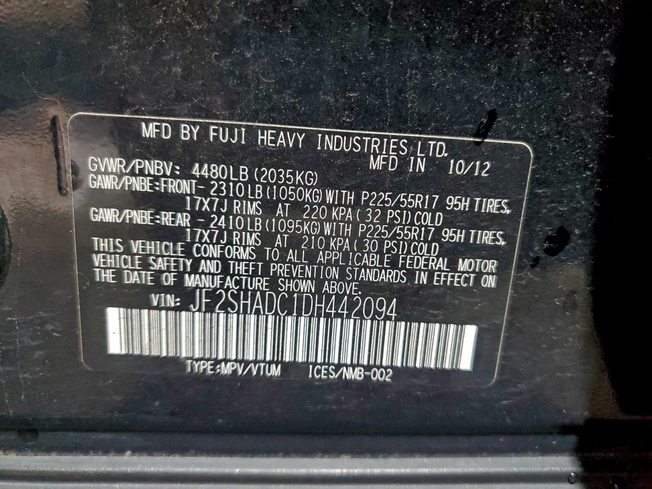 2013 Subaru Forester 2.5X Premium VIN: JF2SHADC1DH442094 Lot: 93723215