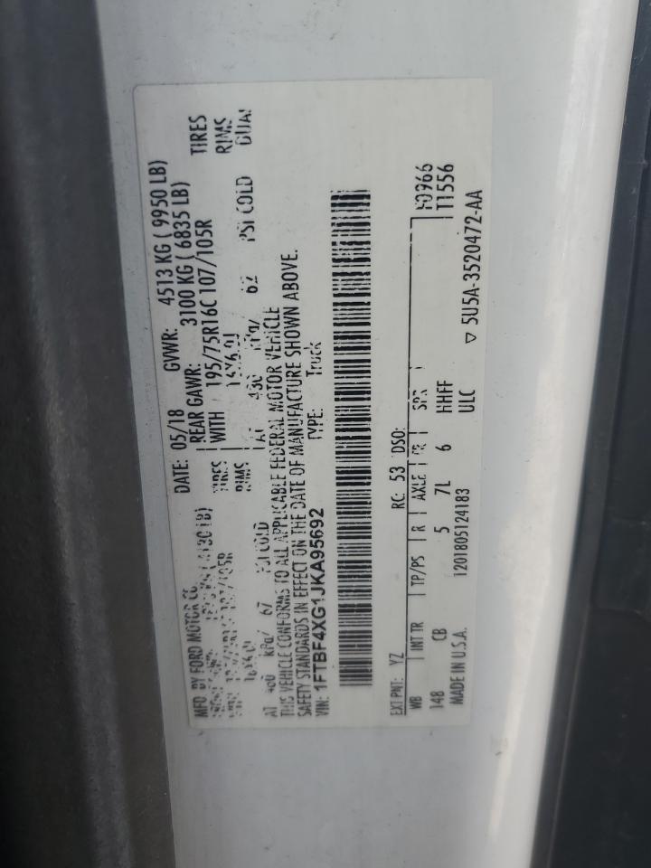 2018 Ford Transit T-350 Hd VIN: 1FTBF4XG1JKA95692 Lot: 91217665