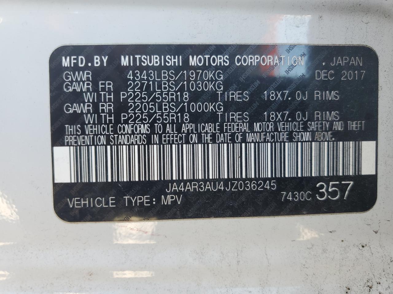 2018 Mitsubishi Outlander Sport Es VIN: JA4AR3AU4JZ036245 Lot: 93087745