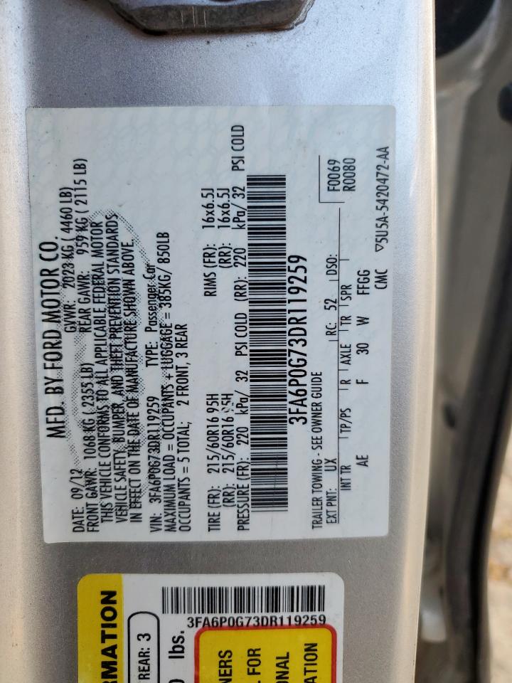 2013 Ford Fusion S VIN: 3FA6P0G73DR119259 Lot: 93199475