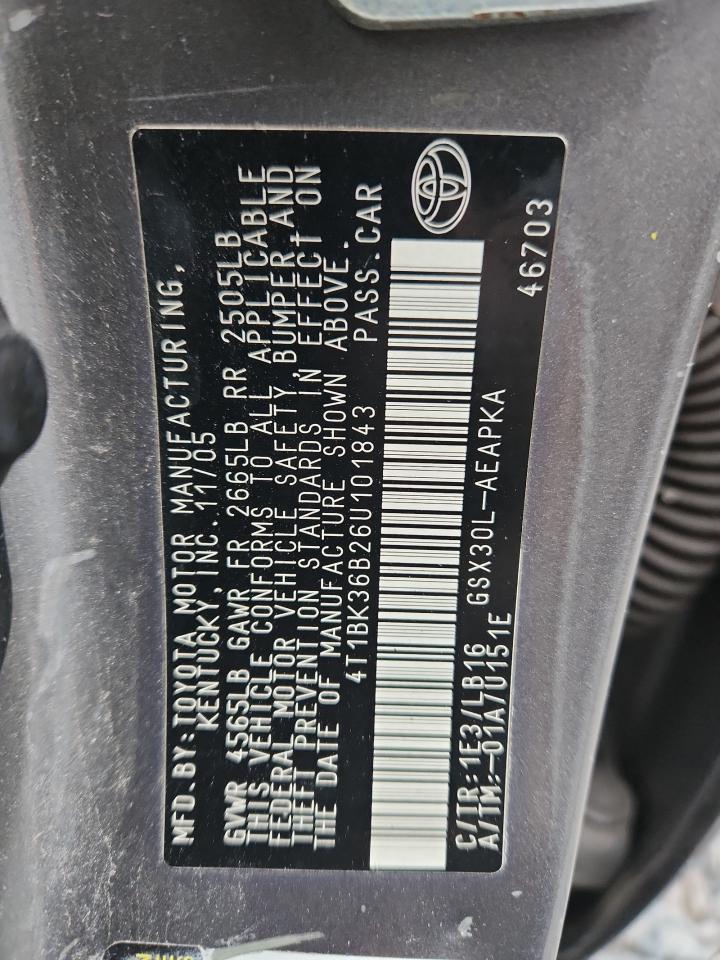 2006 Toyota Avalon Xl VIN: 4T1BK36B26U101843 Lot: 93462535