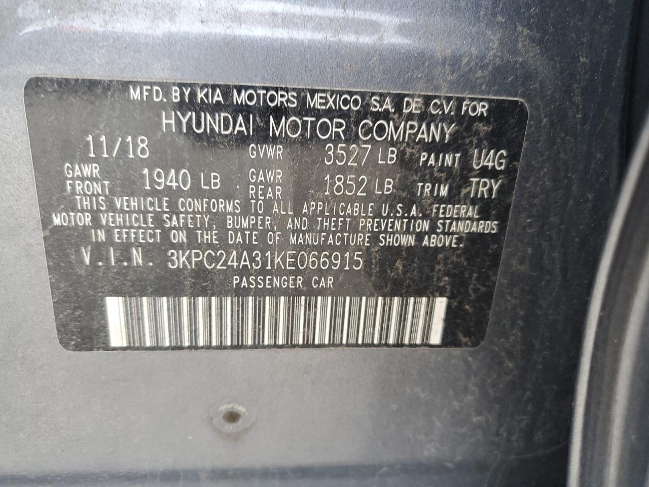 2019 Hyundai Accent Se VIN: 3KPC24A31KE066915 Lot: 91630465