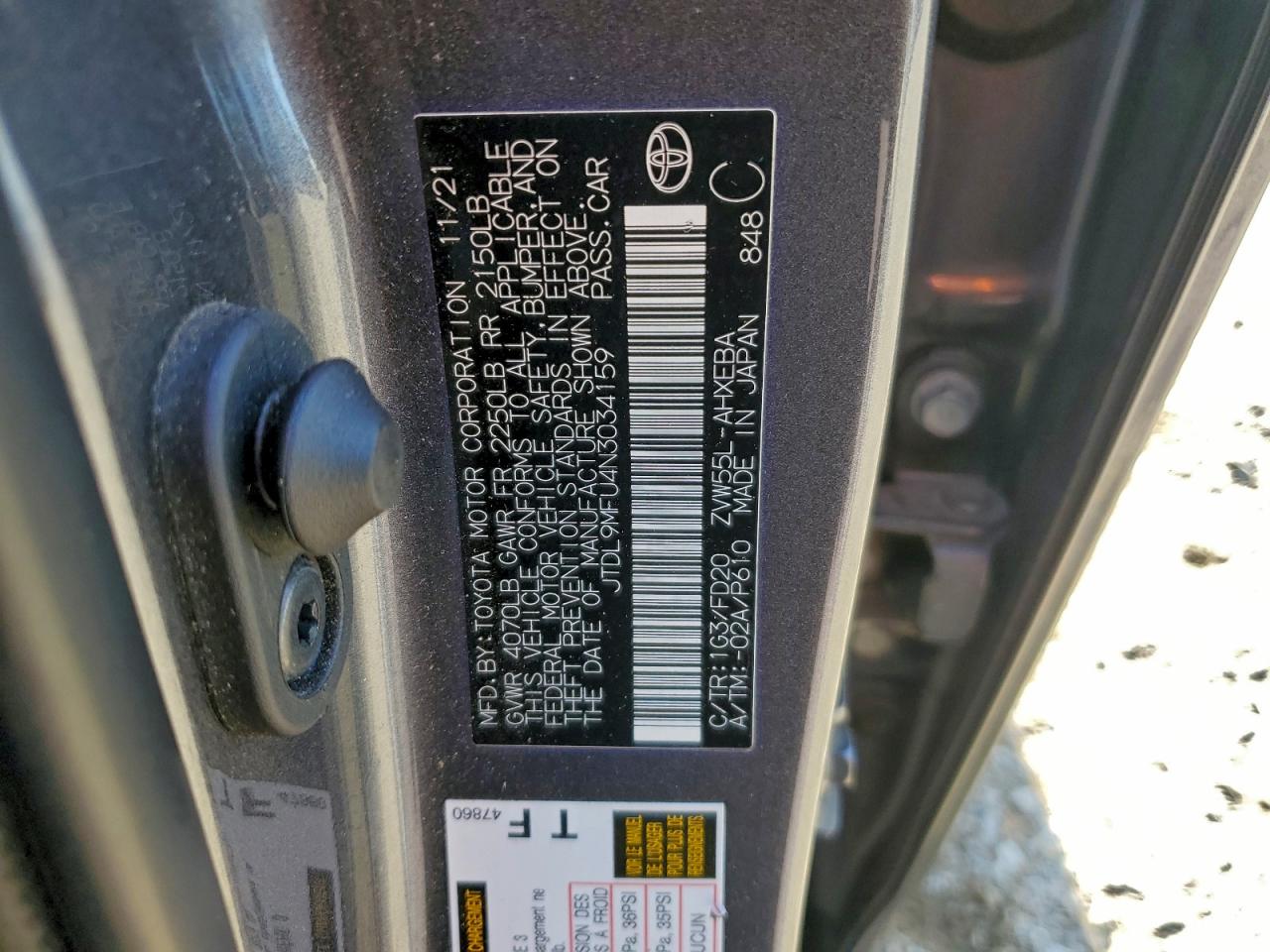 2022 Toyota Prius Le VIN: JTDL9MFU4N3034159 Lot: 93909125