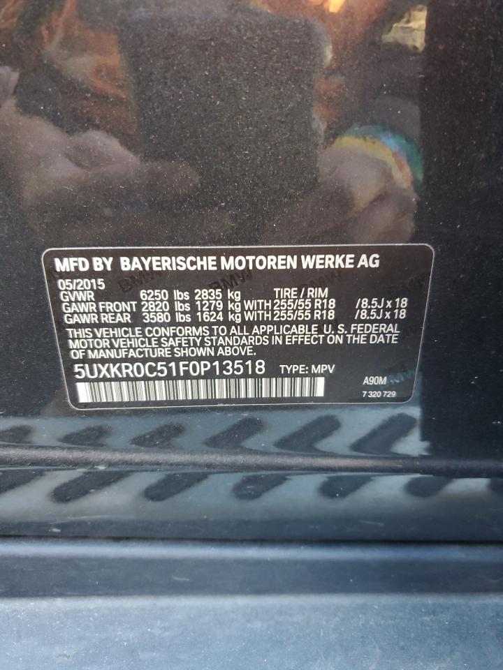 2015 BMW X5 xDrive35I VIN: 5UXKR0C51F0P13518 Lot: 91394685