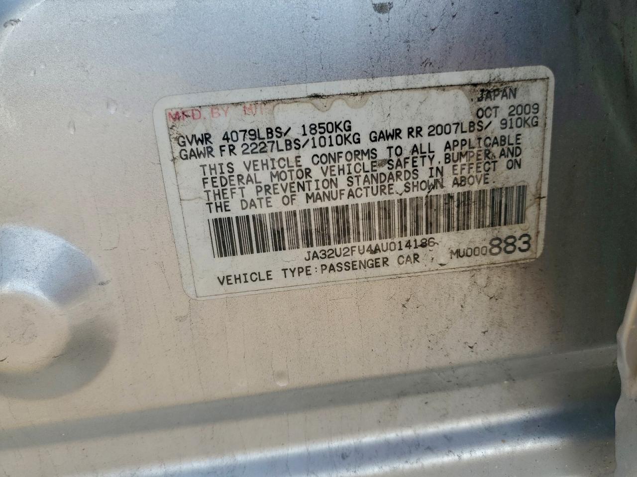 2010 Mitsubishi Lancer Es/Es Sport VIN: JA32U2FU4AU014186 Lot: 94535525