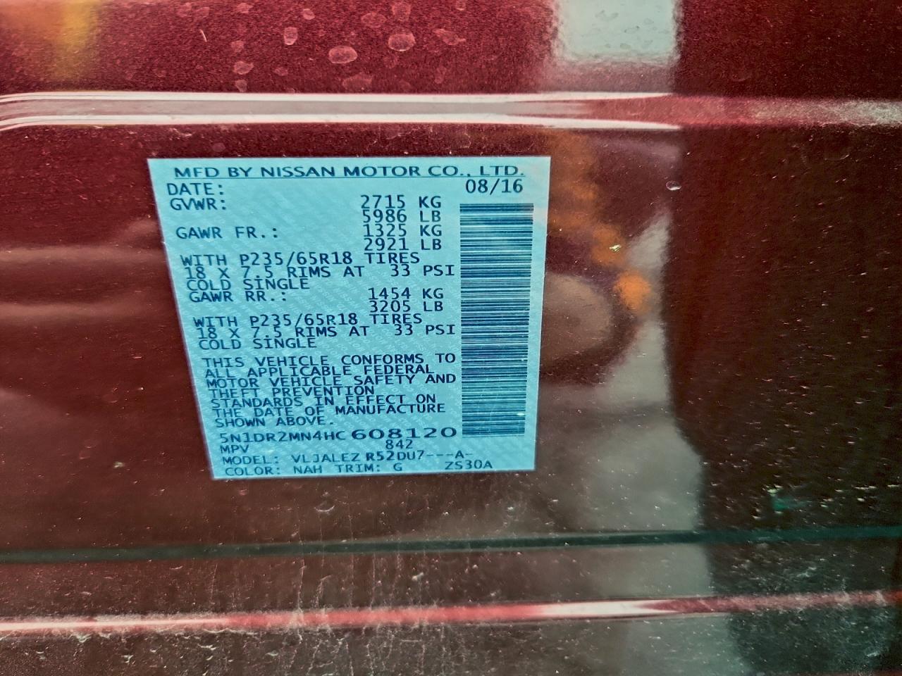 2017 Nissan Pathfinder S VIN: 5N1DR2MN4HC608120 Lot: 93849795