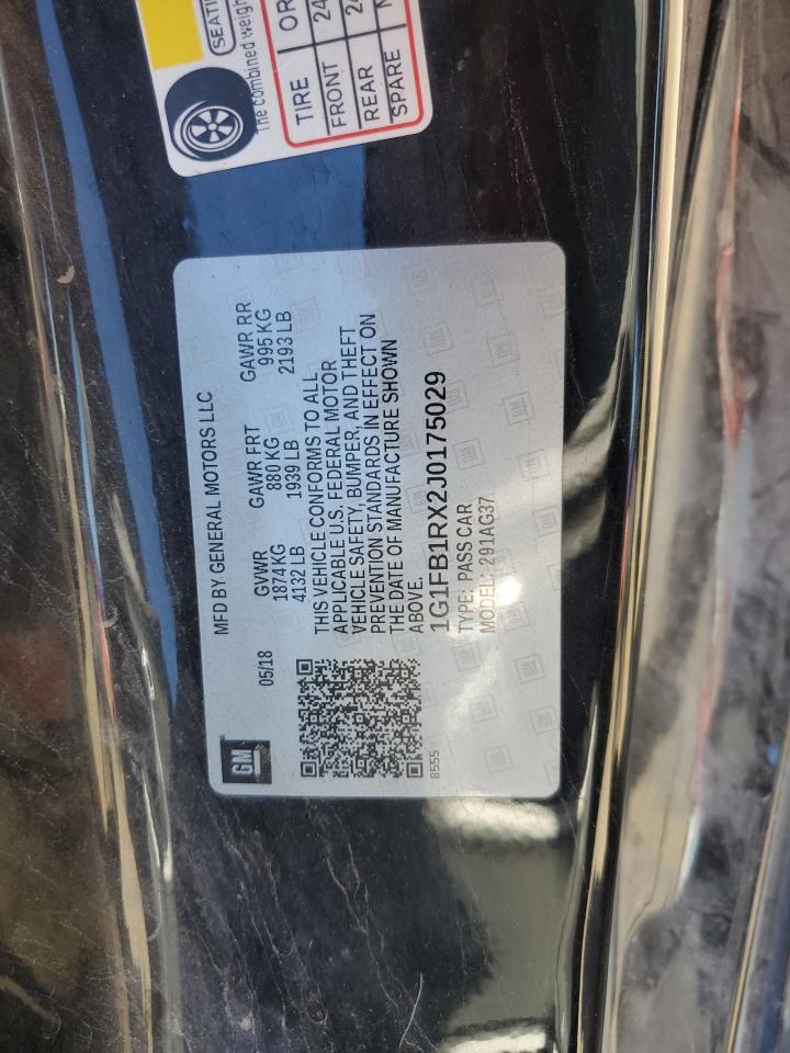 2018 Chevrolet Camaro Lt VIN: 1G1FB1RX2J0175029 Lot: 91458955