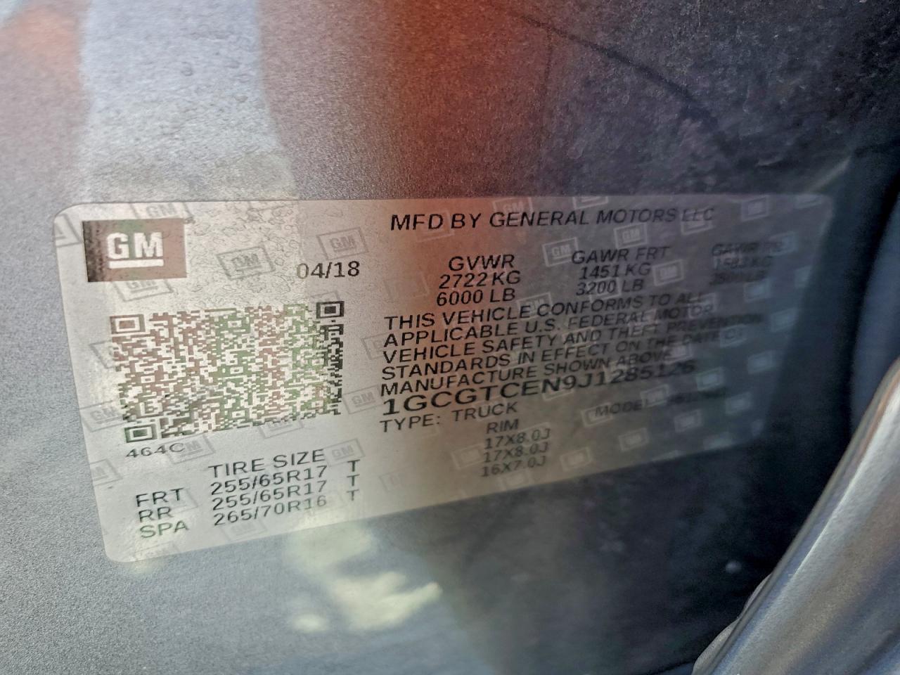 2018 Chevrolet Colorado Lt VIN: 1GCGTCEN9J1285126 Lot: 93881745