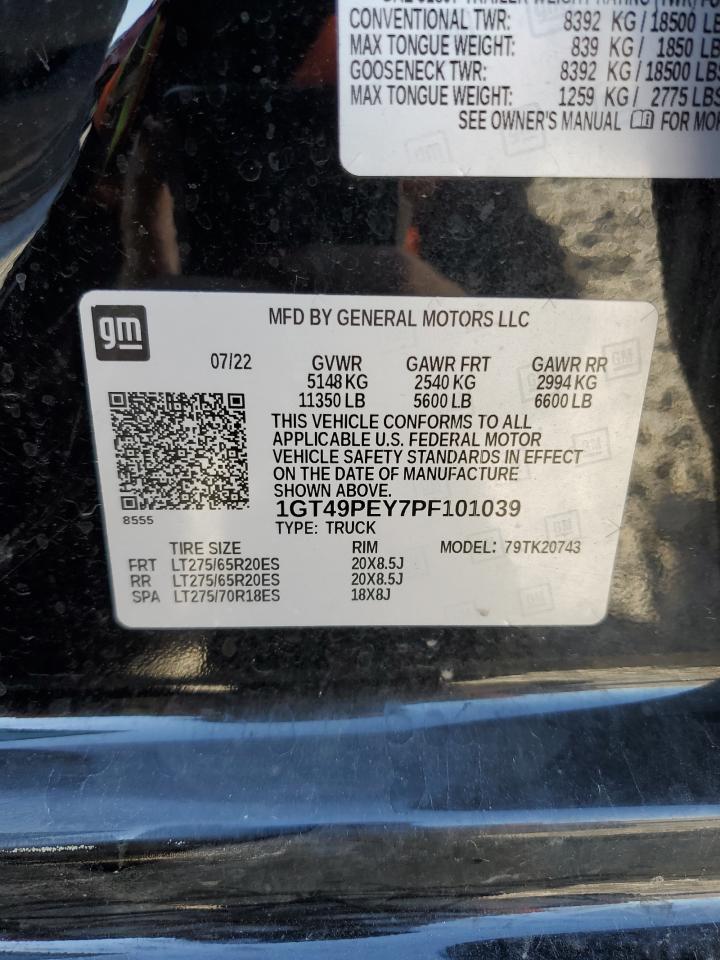 2023 GMC Sierra K2500 At4 VIN: 1GT49PEY7PF101039 Lot: 92062895