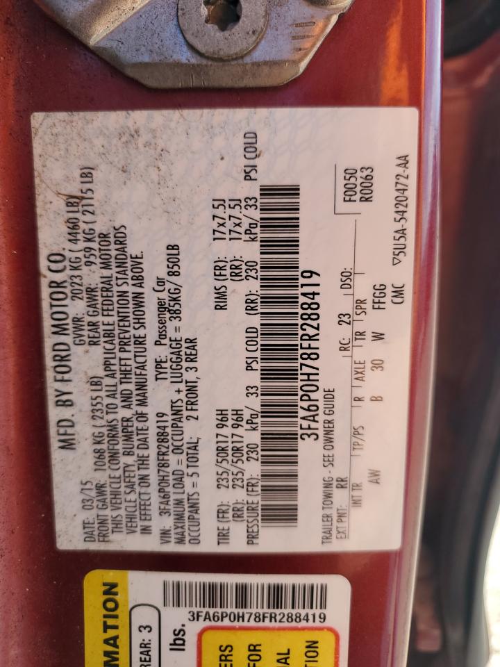 2015 Ford Fusion Se VIN: 3FA6P0H78FR288419 Lot: 91116455