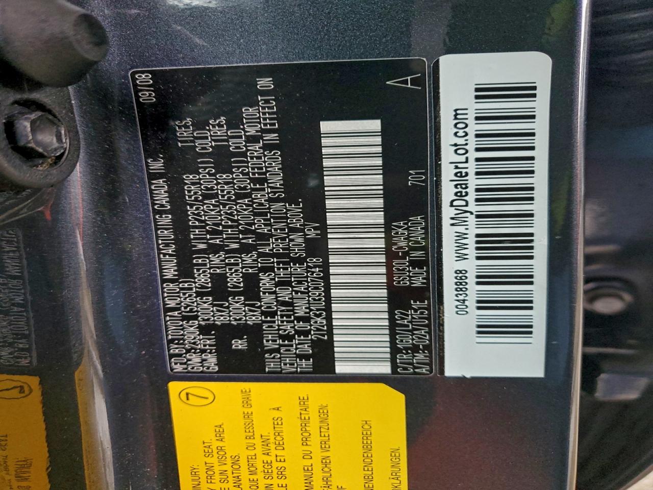 2009 Lexus Rx 350 VIN: 2T2GK31U39C076418 Lot: 94388305