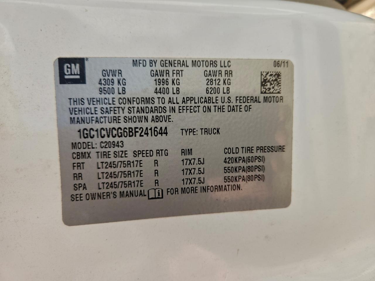 2011 Chevrolet Silverado C2500 Heavy Duty VIN: 1GC1CVCG6BF241644 Lot: 94145645