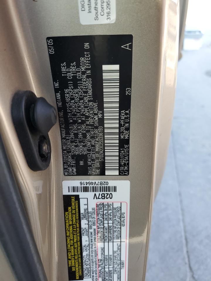 2005 Toyota Sienna Ce VIN: 5TDZA23C25S336193 Lot: 93411525