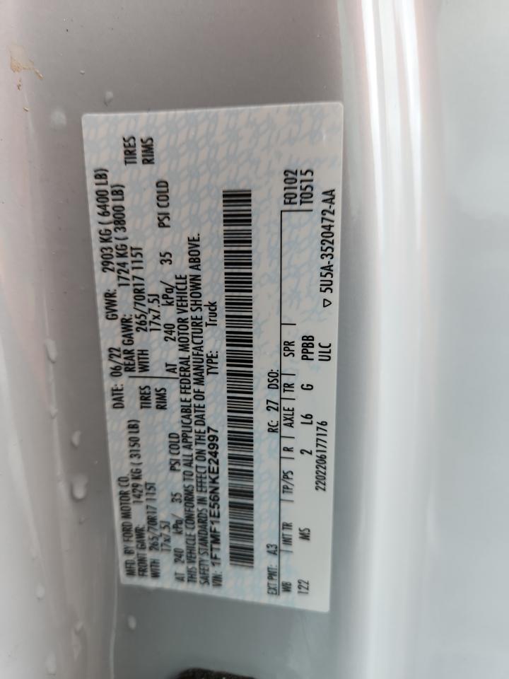 2022 Ford F150 VIN: 1FTMF1E56NKE24997 Lot: 93833035