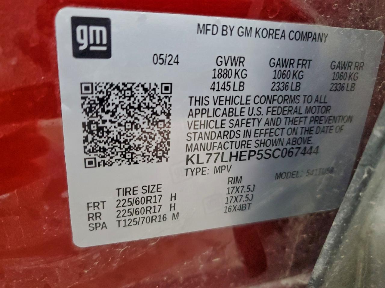 2025 Chevrolet Trax 1Lt VIN: KL77LHEP5SC067444 Lot: 94179935